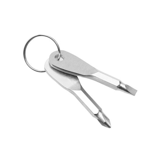 Argent - Mini tournevis de poche, outil à main de réparation, multi gadget portable, porte clés Phillips, tournevis à fente extérieur de randonnée avec porte clés