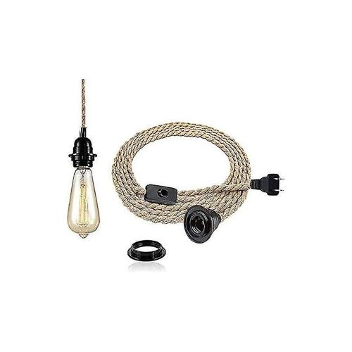 Lustre Vintage En Corde De Chanvre De 4,5 Mètres - Douille Rétro E27 Avec Suspension À Corde D'interrupteur Pour L'utilisation De L¿Éclairage Du Restaurant Bar Cafe - Ampoule Non Incluse [Ener