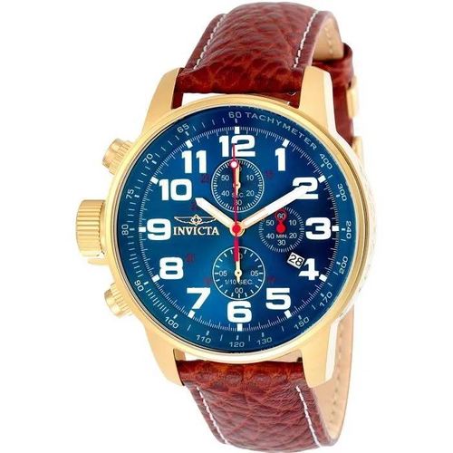 Montre - Invicta - I-Force 3329 - Quartz - Homme - Boîtier Acier Inoxydable - Cadran Bleu - Bracelet Cuir Marron