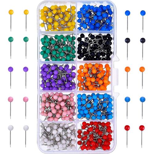 500 Pièces Carte Push Pins Map Tacks Plastic Round Head Tacks Avec Des Points En Acier 10 Couleurs (1/8 Pouce)
