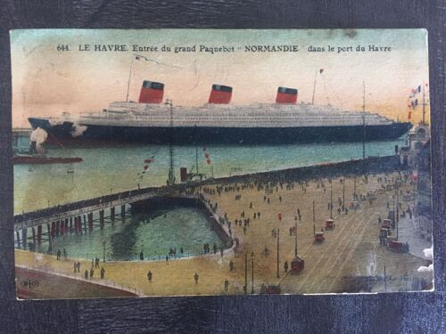 Le Havre Entrée Du Paquebot Normandie, Carte Postale En Couleur Années 30