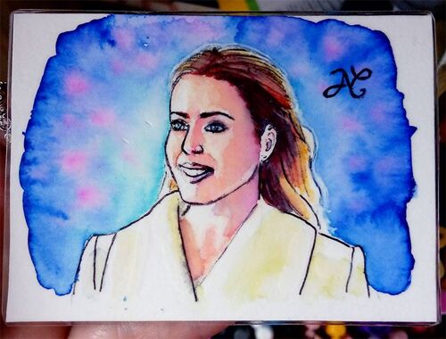 Dessin Original Portrait Jeune Femme Blonde Sourire Hiver 1/1 Art