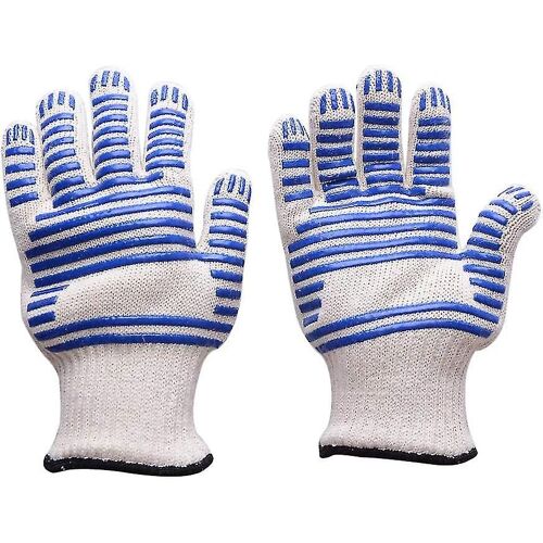 932F Extreme Heat Resistant BBQ Gloves Oven Mitts,Non-Slip Silicone Coated Pot Holders (Blue,M)