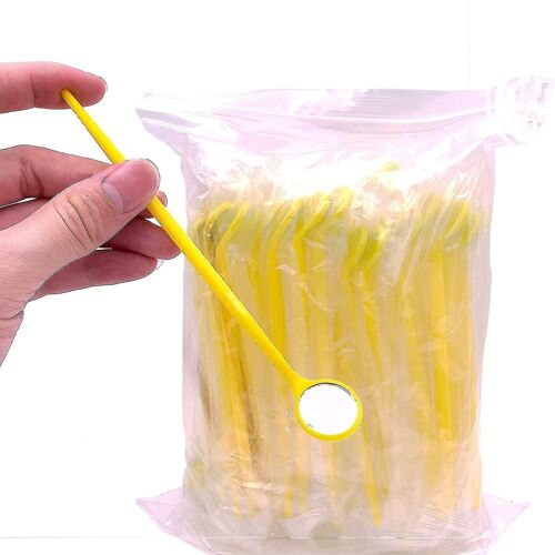 100pcs Examen dentaire jetable Miroirs buccaux Miroir dentaire oral Instrument dentaire en plastique (jaune)