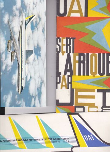 U A T Sert L'afrique Par Jet Dc8 Dépliant Carte Afrique, Carte Postale, Questionnaire Satisfaction Et Tarif  A Bord Des Appareils