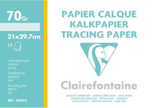 Clairefontaine - 96852 - 1 Pochette De 12 Feuilles 75g - Papier Calque - Format A4