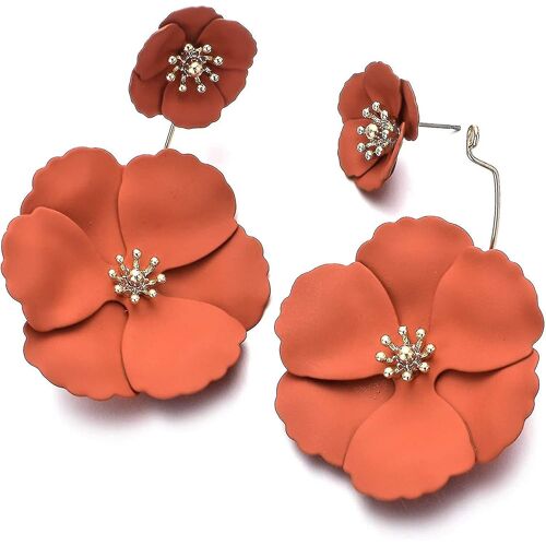 Boucle D'oreille En Métal Poppy Flower Dangle - Matte Painted Dual Flower Floral Petal Tiered Drop Pour Les Femmes