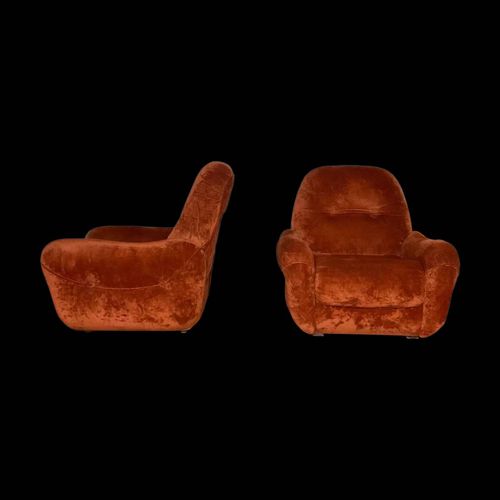 Paire De Chauffeuses Velours Vintage Annes 70 Orange