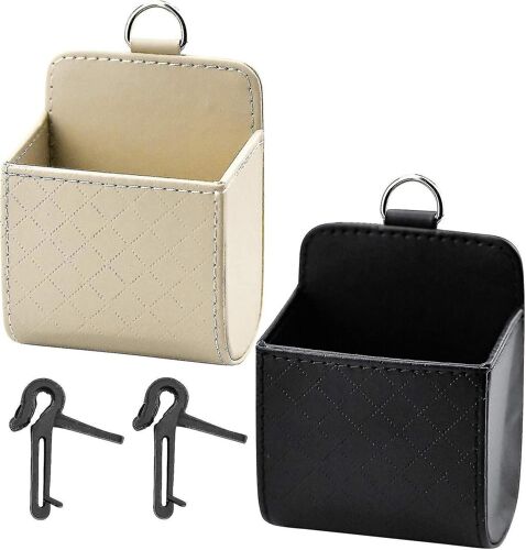 2 Pcs Car Storage Box, Vent Outlet Pocket Car Organizer For Keys, Coins, Pens, Glasses, Cash Deposit, Black And Beige Betterlifefg