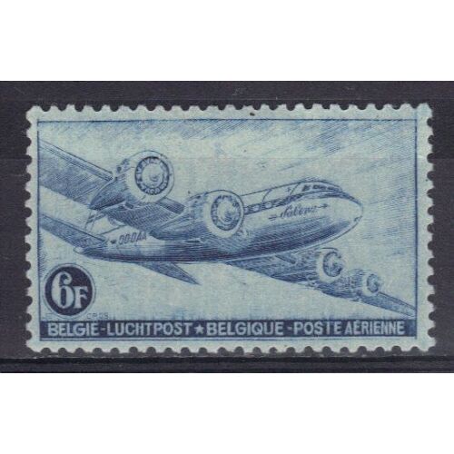 Belgique 1946 Poste Aerienne : Avion Douglas Dc-4 - Timbre 6 F. Bleu Neuf *