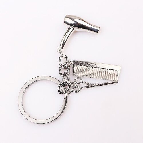 3 En 1 Mode Coiffeur Sèche-Cheveux Ciseaux Peigne Charme Pendentif Porte-Clés Cosmétologue Porte-Clés Bijoux Cadeau Accessoires Créatifs (Argent)