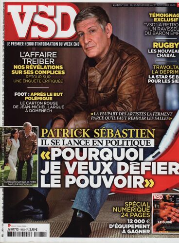 Vsd / 25-11-2009 N°1683 : Patrick Sébastien (5p) - John Travolta (2p) - Albert Dupontel (2p)