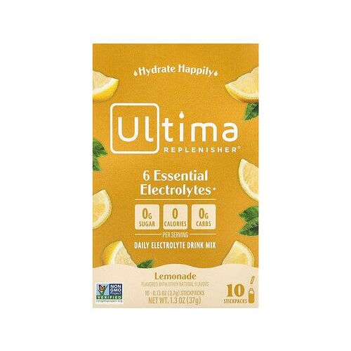 Ultima Replenisher, 6 électrolytes essentiels, Mélange à boire quotidien aux électrolytes, Limonade, 10 sachets en stick, 3,7 g chacun
