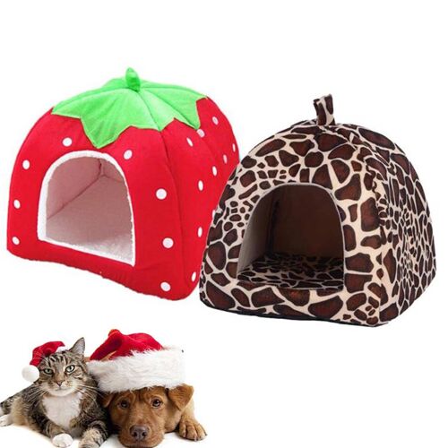 Panier À Coussin Chaud Pour Animaux De Compagnie, Doux, Fraise, Léopard, Tente, Niche Pour Chien Et Chat, Panier De Lit, Fournitures Pour Animaux De Compagnie