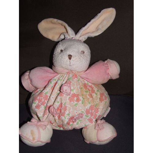 Lapin Kaloo Boule Fleurs Rose Grelot