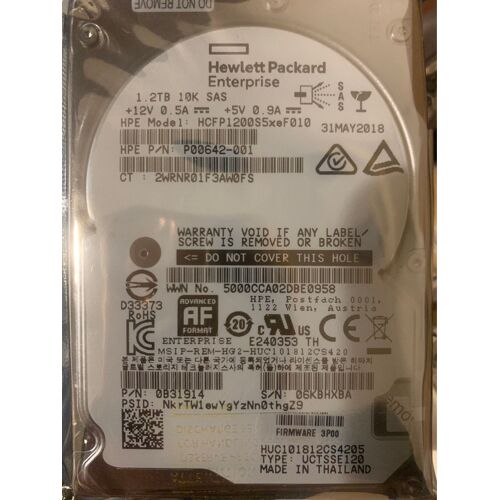 Hewlett Packard Enterprise HP 1.2tb 12g SAS 10k 2.5in 