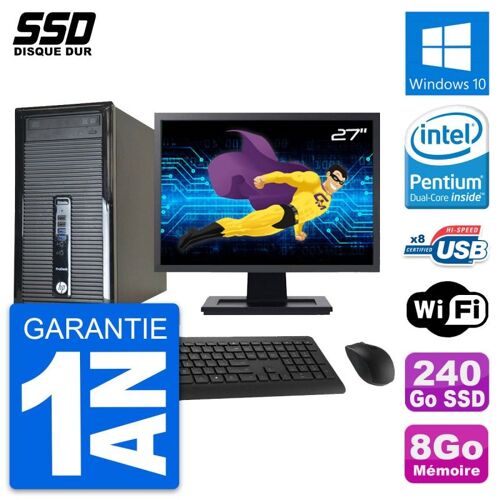 PC Tour HP ProDesk 400 G1 Ecran 27" G3220 RAM 8Go SSD 240Go Windows 10 Wifi