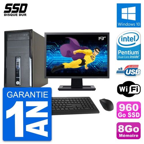 PC Tour HP ProDesk 400 G1 Ecran 19" G3220 RAM 8Go SSD 960Go Windows 10 Wifi
