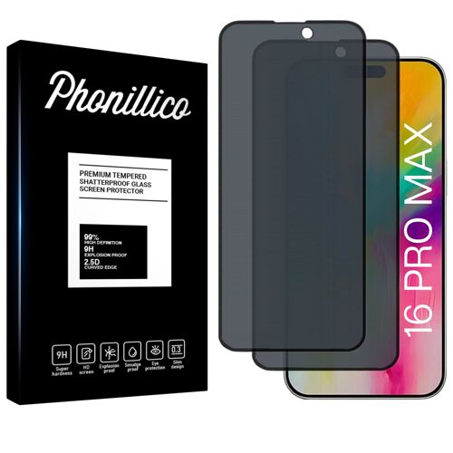 Verre Trempé pour iPhone 16 PRO MAX [Pack 2] Film Noir Anti Espion Vitre Protection Ecran Phonillico®