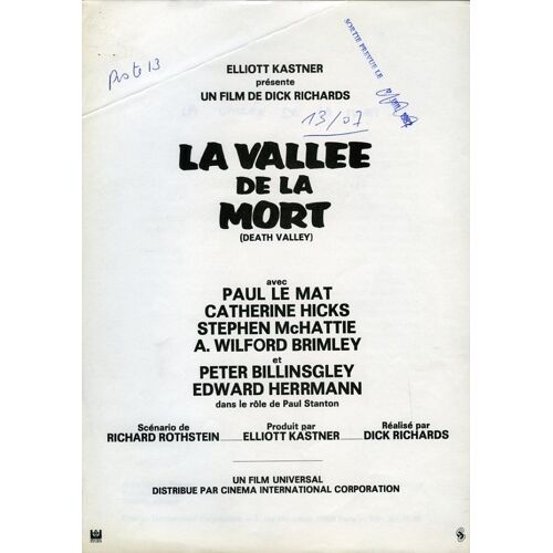 La Vallée De La Mort, Dossier Presse, Dick Richards, Paul Le Mat, Catherine Hicks, Stephen Mchattie
