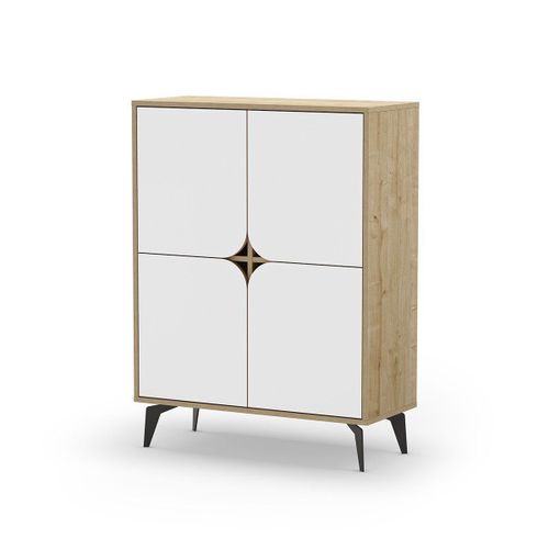 Buffet Haut 4 Portes Avec Pieds En Métal L90 Cm - Blanc