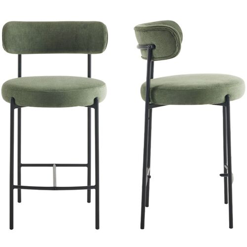 Lot de 2 tabourets de bar en velours côtelé vert