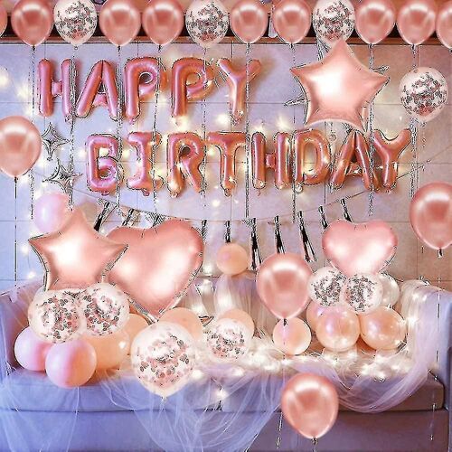 Décorations D'anniversaire Roses Et Dorées Ensemble De Fournitures De Fête (50 Pcs)