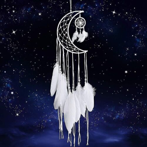 White Dream Catcher Handmade Moon Design With Feathers Dreamcatcher Wall Hanging Home Decoration Ornament Festival