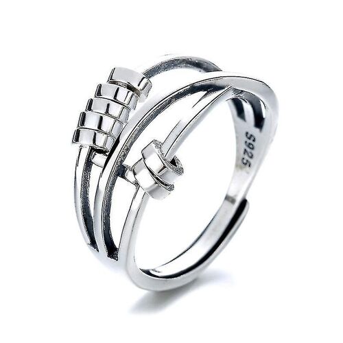 Trois Couches Cercle Rond Anti Anxiété Anneaux Ouverts Pour Les Femmes Filles 925 Argent Sterling Soulagement Du Stress Personnalisé Réglable Rotatif