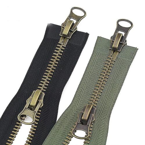 2pacs 70cm #8 Fermeture À Glissière En Métal Double Curseur Séparable Noir Métal Fermeture Éclair A-Zipper Slider Zipper Pour Vestes