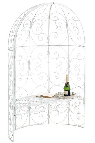 Banc De Jardin Avec Arche À Rosiers En Métal Blanc Vieilli Style Vintage Mdj10183