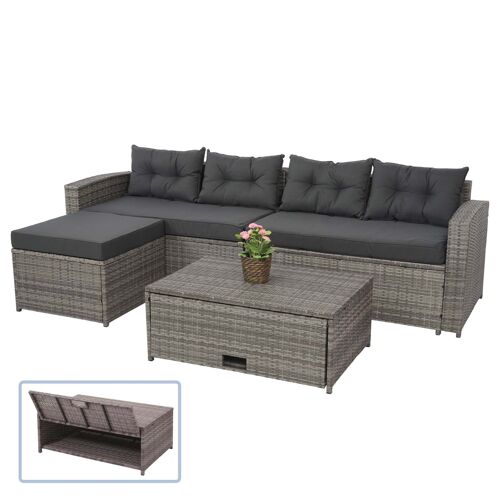 Ensemble Poly Rotin Hwc-J34, Ensemble Balcon/Jardin/Salon   Gris, Coussins Gris Foncé