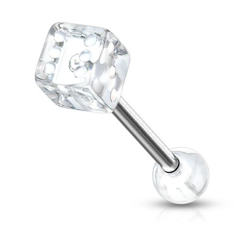 Piercing Langue Dé Poker Casino Acier Chirurgical Inoxydable Anti Allergique Barbell Dina Blanc Lovepiercing