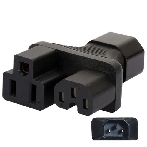 Convertisseur d'alimentation à connecteur 3 broches IEC320-C14 vers IEC320-C15 + Nema 5-15R