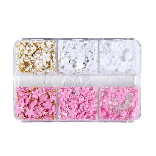 Cinq Pétales Fleur Nail Art Bijoux 6 Compartiments Taille Boîte Résine Mixte Fleur 