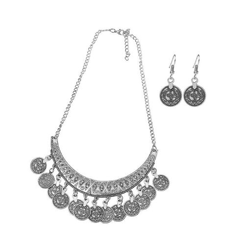 Jingle Dancing Gypsy Bijoux Ethnique Coin Collier Boucle D'oreille 2pcs Bijoux Set Femmes