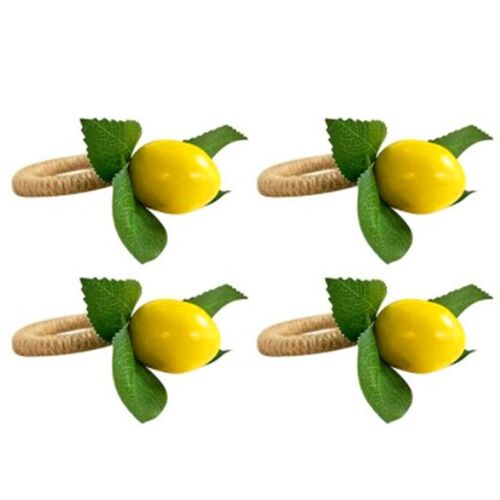 4/6pcs Napkin Rings Faux Yellow Lemon With Vine Leaf Serviette Holder Decoration