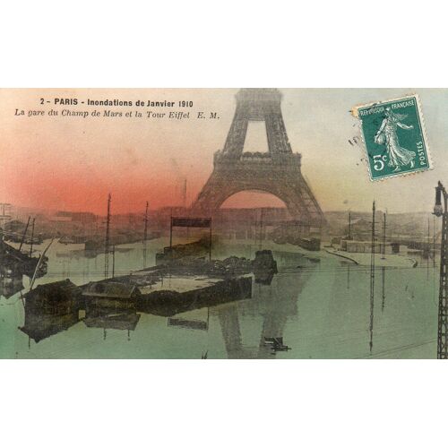 Carte Postale Ancienne -1910- Avec Timbre -Paris - Inondations De Fevrier 1910- La Gare Du Champ De Mars Et La Tour Eiffel- Editions Em-