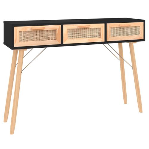 Vidaxl Table Console Noir 105x30x75 Cm Bois Massif Pin /Rotin Naturel