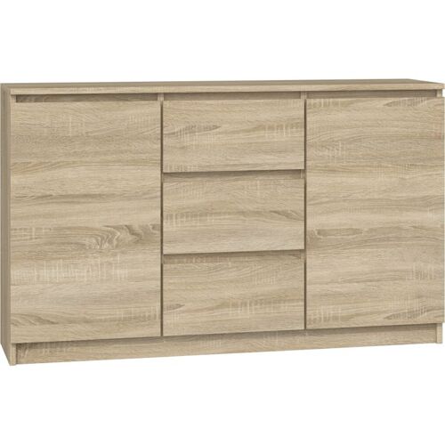 CAZAR - Commode moderne 2 portes + 3 tiroirs chambre/salon/bureau| Dimensions : 75x120x30 - Design minimaliste - Meuble fonctionnel - Sonoma