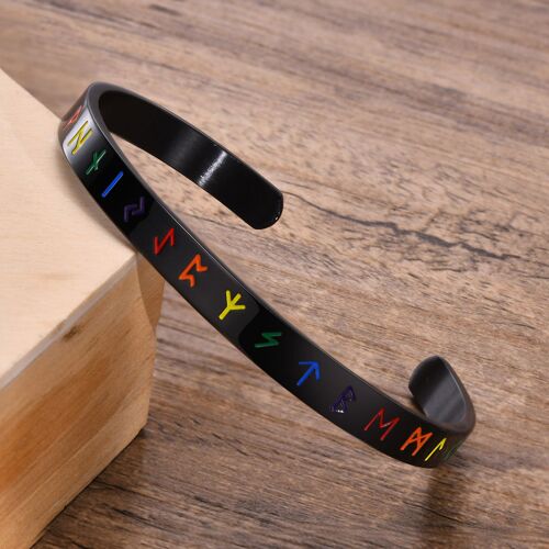 Vnox-Bracelet Rune Viking Arc-En-Ciel Pour Homme, Bracelet Manchette En Acier Inoxydable Noir, Magasin Ide Lgbtq Viking Almut