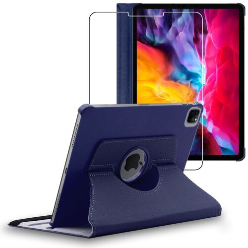 Ebeststar - Housse + Film Vitre En Verre Trempé Pour Ipad Air (2020) 10.9, Ipad Air 4 Coque Etui Protection Pu Cuir, Bleu Foncé [Dimensions Precises Tablette : 247.6 X 178.5 X 6.1 Mm, Écran 10.9'']