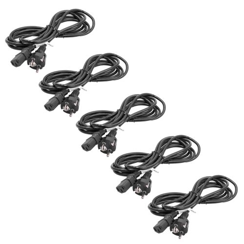 vhbw 5x Câble d'alimentation cordon électrique Schuko Secteur Prise C13 3 dents 3m pour PC portable, moniteur, imprimante