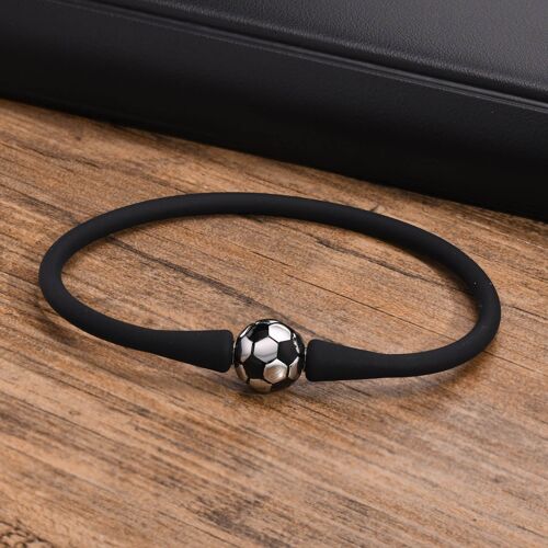 Bracelets De Sport Décontractés En Silicone Noir Pour Hommes, Bracelet À Breloques De Basket-Ball En Acier Inoxydable, Cadeau De Bijoux