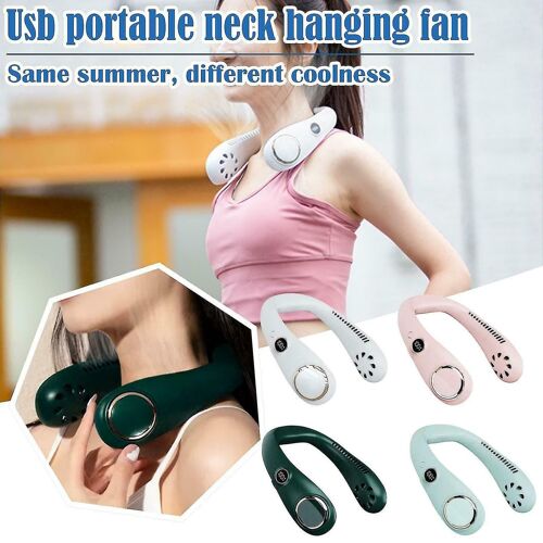 Ventilateur de cou suspendu sans feuille portable rechargeable par USB 3 vitesses Lazy Hanging Cooler