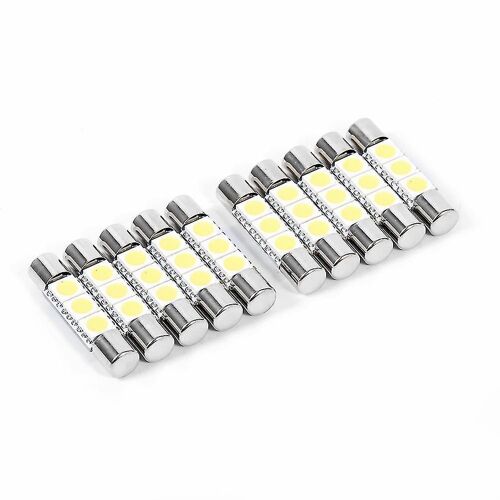 10pcs Led Ampoule Vanity Mirror Light 3-Smd 29-30mm 6641 Fuse Sun Visor Lamp Blanc