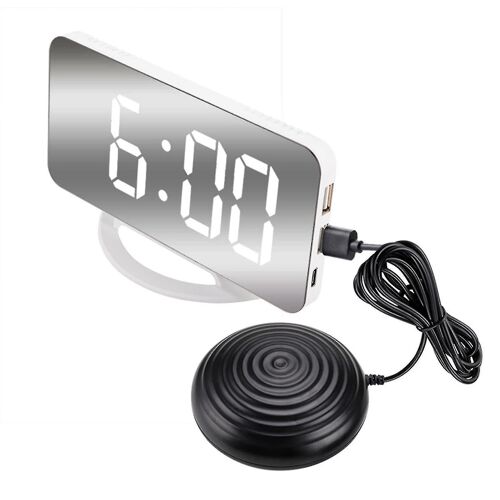 Loud Vibrating Alarm Clock For Heavy Sleepers Adults Deaf, Digital Mirrored Clock With Bed Shaker F