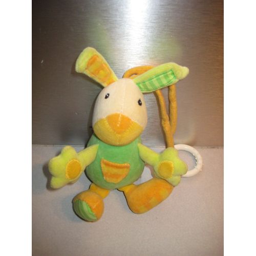 Doudou Lapin Vert Musical Jaune Orange Babysun 21 Cm