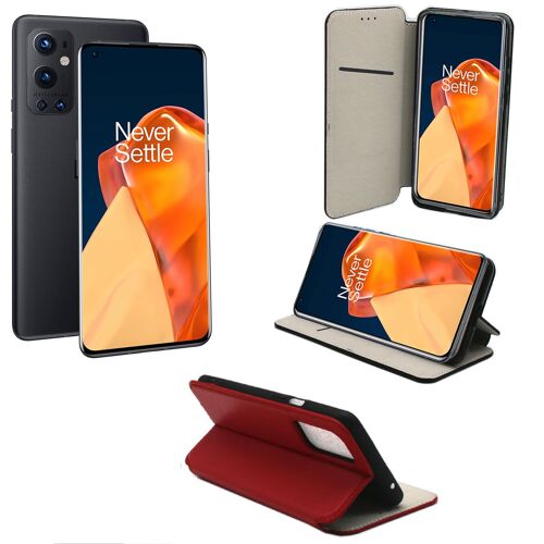 OnePlus 9 PRO / One Plus 9 PRO 5G Etui Protection Portefeuille rouge à Rabat avec Porte Cartes - Housse Folio Coque Silicone Antichoc Smartphone 2021 - Accessoires Pochette Case
