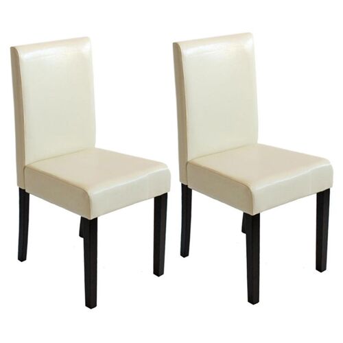 Lot de 2 chaises de séjour Littau   simili-cuir, crème, pieds foncés